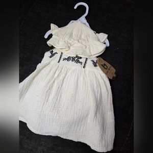 Charming Cream Kids Dress with Black Embroidery
